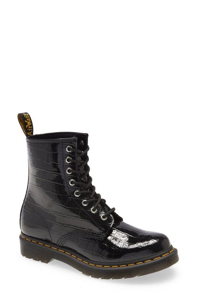 Dr. Martens' 1460 8-holes Combat Boot Made Of Black Patent Leather With Crocodile Print