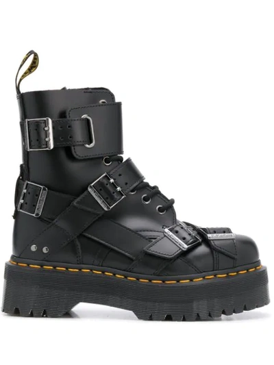 Dr. Martens' Jadon Combat Boot In Black Leather With Buckles