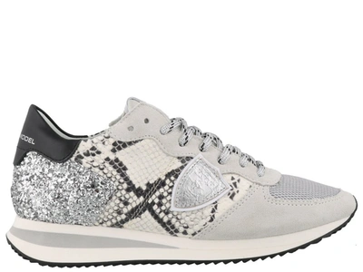Philippe Model Glitter Sneakers In Leather With Python Print In Multi