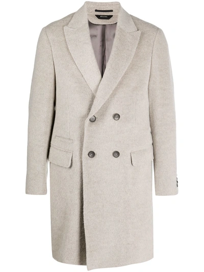 Z Zegna Classic Double-breasted Coat In Neutrals