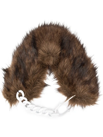 Raf Simons Faux-fur Chain-link Detail Collar In Brown