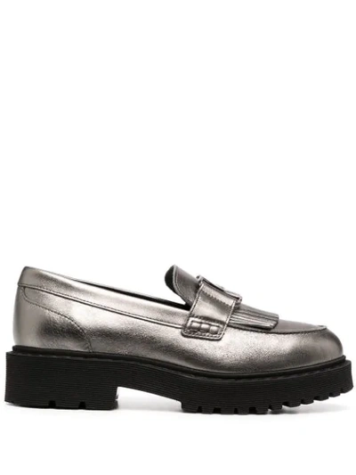 Hogan Metallic Chunky Leather Loafers In Silver