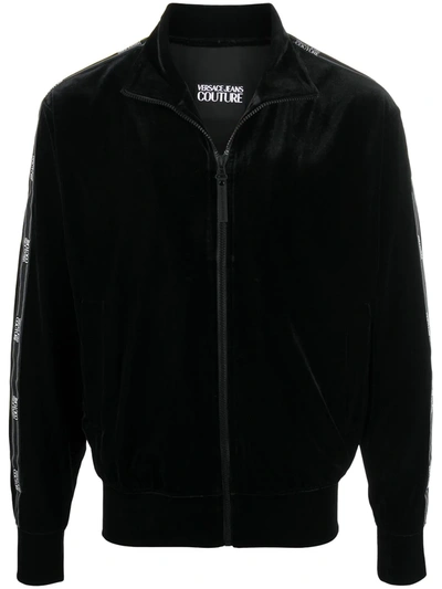 Versace Jeans Couture Logo Tape Zip-up Sweatshirt In Black