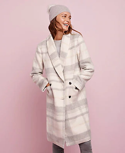 Ann Taylor Petite Plaid Cocoon Coat In Ivory Multi
