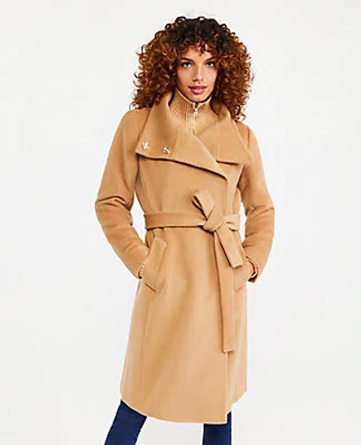 Ann Taylor Belted Funnel Neck Coat In Rich Camel