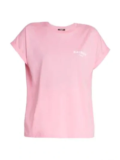 Balmain Women's Flocked Logo T-shirt In Rose
