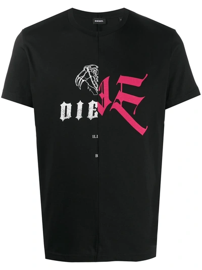 Diesel Split Logo T-shirt In Black