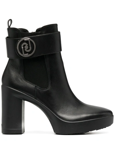 Liu •jo Ankle-length Logo Plaque Boots In Black