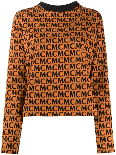 Mcm Long-sleeve Logo Print Top In Brown