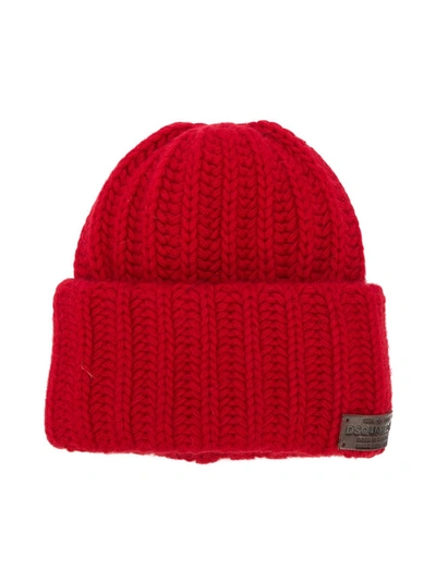 Dsquared2 Kids' Ribbed Beanie In Red