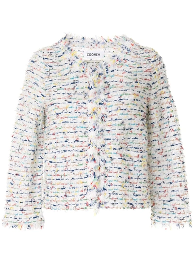 Coohem Collarless Tweed Jacket In White