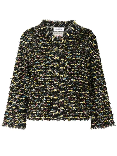 Coohem Collarless Tweed Jacket In Black