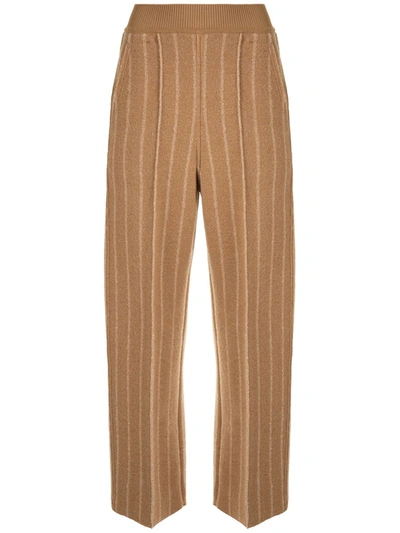 Coohem Cropped Pinstripe Trousers In Brown
