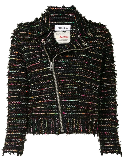 Coohem Tweed Biker Jacket In Black
