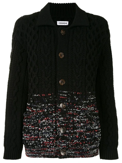 Coohem Aran-gradation Spread Collar Cardigan In Black