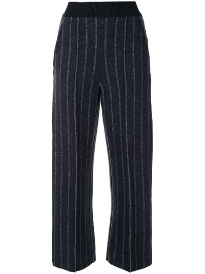Coohem Cropped Pinstripe Trousers In Blue