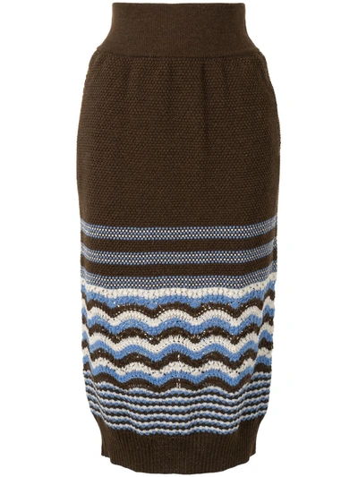 Coohem Retro Wave Knit Skirt In Brown