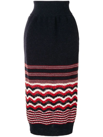Coohem Retro Wave Knit Midi Skirt In Blue
