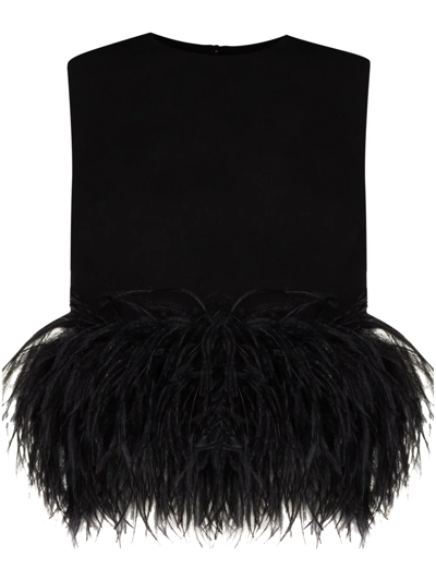 16arlington Dickinson Feather-trim Sleeveless Top In Black