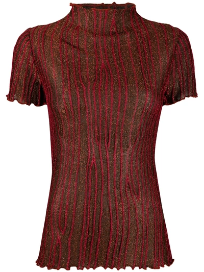 M Missoni Wave-knit Mock Neck Top In Red