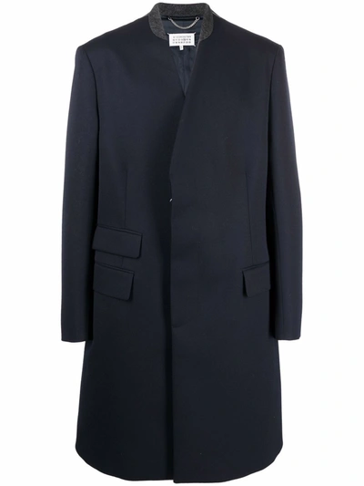 Maison Margiela Black Single-breasted Wool Coat In Blue