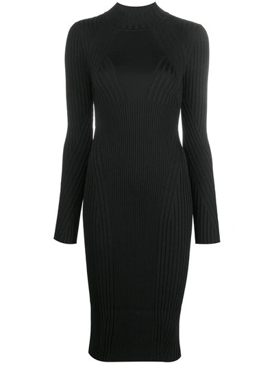 Versace Jeans Couture High Neck Fitted Midi Dress In Black