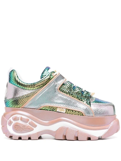 Buffalo Iridescent Panelled Chunky Sole Trainers In Pink