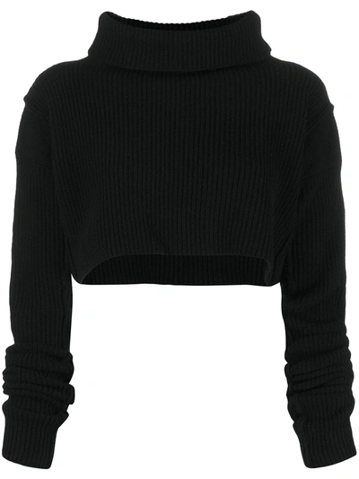 Andrea Ya'aqov Cropped Wool Knit Top In Black