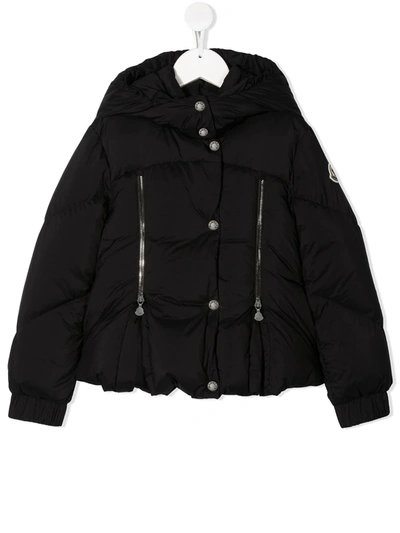 Moncler Kids' Quilted Hooded Coat In Black
