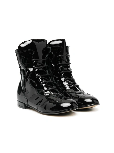 Marni Kids' Lace-up Leather Boots In Nera