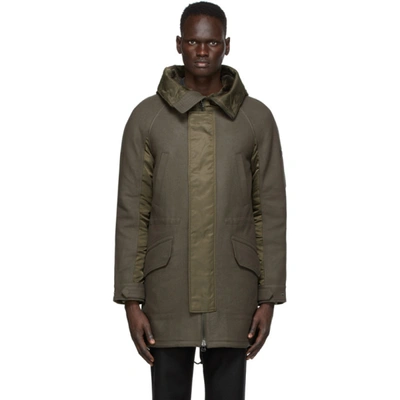 Yves Salomon Grey & Green Wool Hunter Parka In B2334 Grey