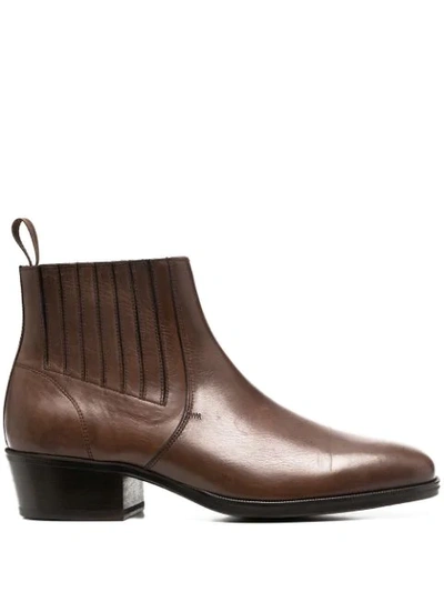 Lemaire Topstitched Leather Chelsea Boots In Deep Taupe