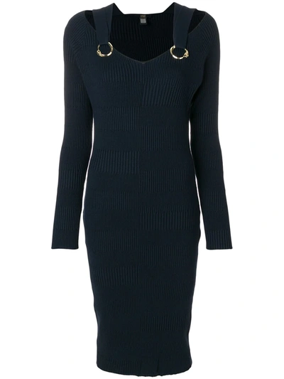 Cavalli Class Ribbed Knitted Midi Dress In Blue