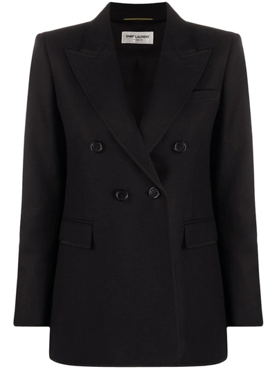 Saint Laurent Double-breasted Wool Blazer In Black