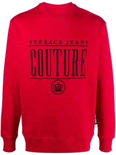 Versace Jeans Couture Embroidered Logo Sweatshirt In Red