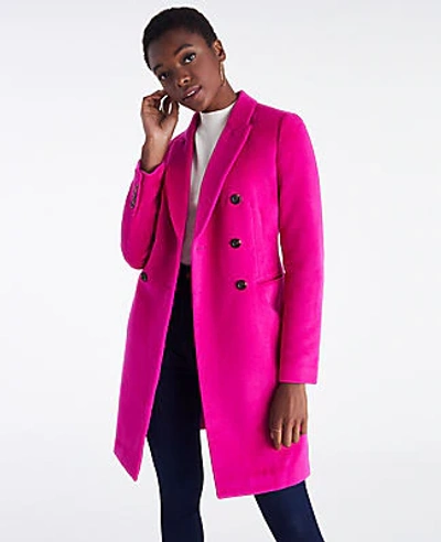 Ann Taylor Petite Double Breasted Chesterfield Coat In Pink Magenta