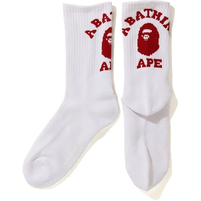 Pre-owned Bape  College Socks White/red