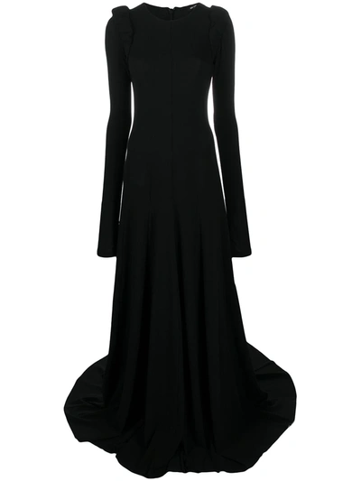 Ann Demeulemeester Padded Shoulder Flared Floor Length Gown In Black