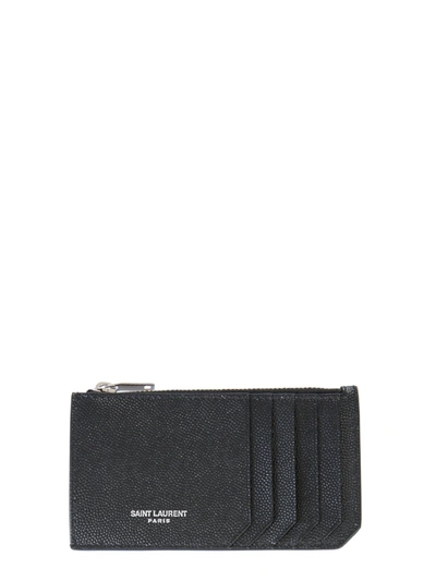 Saint Laurent Card Holder With Zip And Logo In Black