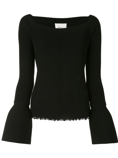 3.1 Phillip Lim / フィリップ リム Long-sleeve Wool Ribbed Open-neck Jumper In Black