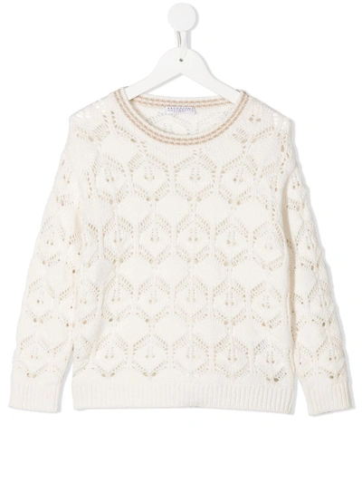 Brunello Cucinelli Kids' Perforated Pattern Jumper In White