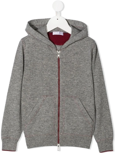 Brunello Cucinelli Kids' Zip-up Cashmere Hoodie In Grey