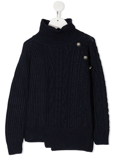 Dondup Kids' Asymmetric Cable-knit Jumper In Blue