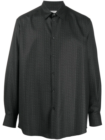 Valentino Vltn-print Wool Shirt In Grey