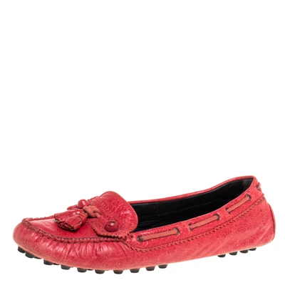 Pre-owned Balenciaga Red Leather Arena Brogue Loafers Size 38.5