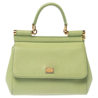 Pre-owned Dolce & Gabbana Mint Green Leather Small Miss Sicily Top 