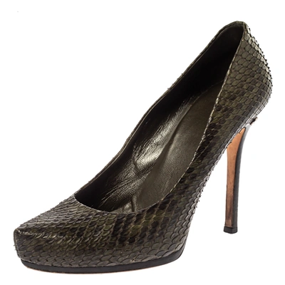 Pre-owned Gucci Green Python Leather Platform Pumps Size 40