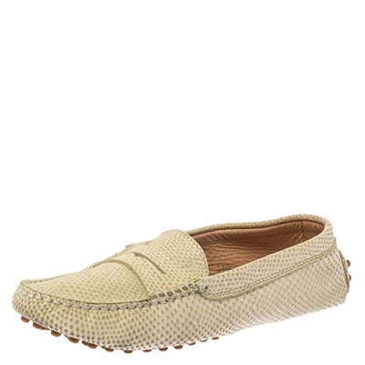 Pre-owned Tod's White Snake Embossed Leather Penny Loafers Size 36.5