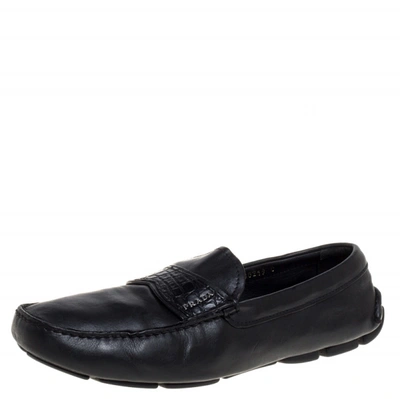 Pre-owned Prada Black Leather Slip On Loafers Size 42