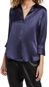 L Agence Dani Three-quarter Sleeve Silk Blouse In Blue-med